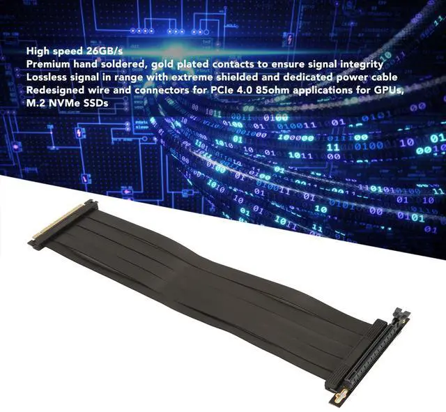 Alt view image 2 of 5 - Yunir PCIE 4.0 X16 Riser Cable, 15.8in High Speed Flexible GPU Extension Cable with Anti Interference, Lossless, 90 Degree Connector, for RTX4090 RX6950XT