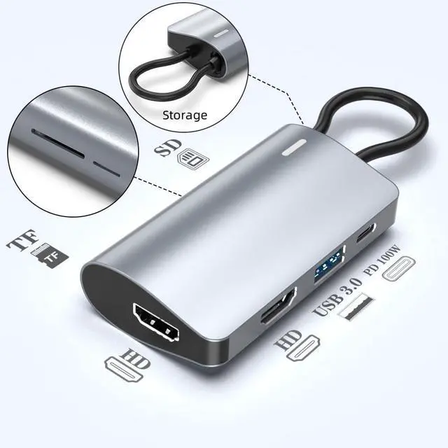 Alt view image 2 of 5 - Govalue USB C Hub - 6-in-1 USB C Adapter with 2 HDTV Splitter, 4K HDTV Port, PD 100W Charging, SD TF Card Reader for iPad Pro, MacBook Pro Laptops