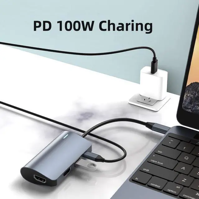 Alt view image 5 of 5 - Govalue USB C Hub - 6-in-1 USB C Adapter with 2 HDTV Splitter, 4K HDTV Port, PD 100W Charging, SD TF Card Reader for iPad Pro, MacBook Pro Laptops