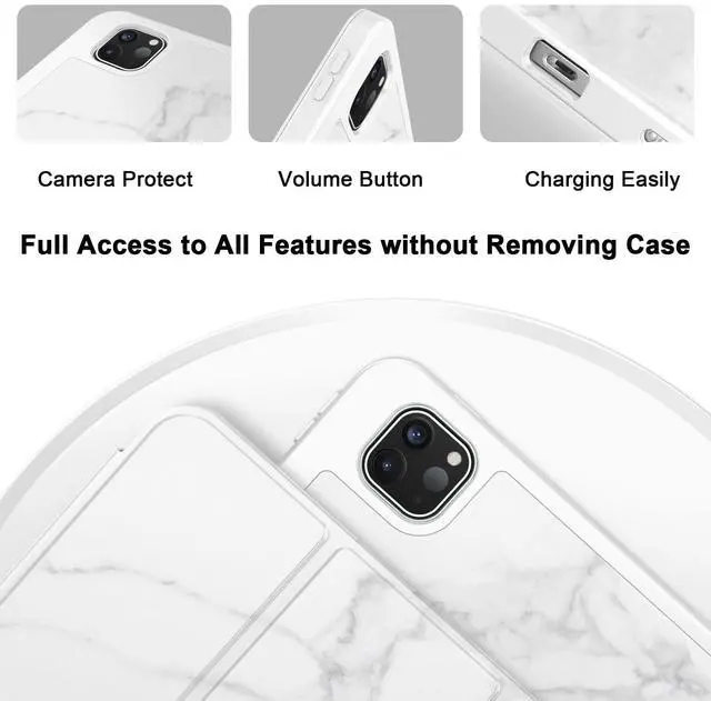 Alt view image 3 of 5 - ZryXal New iPad Pro 13 Inch Case (M5) 2025 / (M4) 2024 with Pencil Holder, Smart iPad Case [Support Pencil Pro and Pencil (USB-C)], Support Touch ID and Auto Wake/Sleep (Marble White)