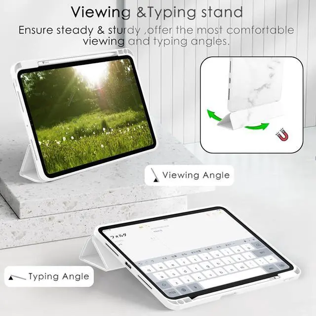 Alt view image 4 of 5 - ZryXal New iPad Pro 13 Inch Case (M5) 2025 / (M4) 2024 with Pencil Holder, Smart iPad Case [Support Pencil Pro and Pencil (USB-C)], Support Touch ID and Auto Wake/Sleep (Marble White)