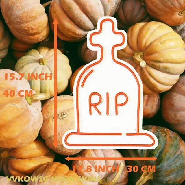 Alt view image 2 of 6 - VVKOWSG Gravestone LED Neon Sign Super Bright Acrylic Handmade Halloween Led Light Neon Light Size 11.8x15.7 in Tombstone Neon Sign for Shop Window Store Display Beer Bar Nightclub Grand Opening Gift