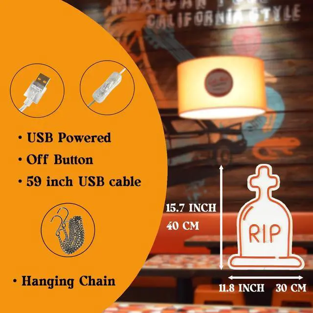 Alt view image 3 of 6 - VVKOWSG Gravestone LED Neon Sign Super Bright Acrylic Handmade Halloween Led Light Neon Light Size 11.8x15.7 in Tombstone Neon Sign for Shop Window Store Display Beer Bar Nightclub Grand Opening Gift