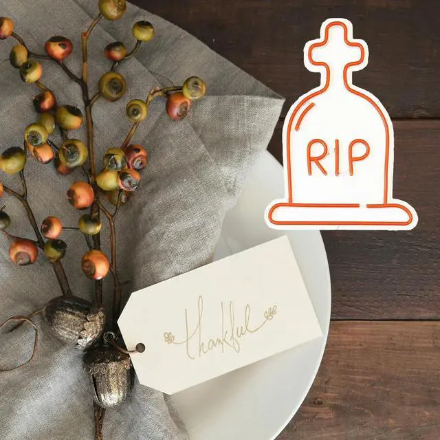 Alt view image 6 of 6 - VVKOWSG Gravestone LED Neon Sign Super Bright Acrylic Handmade Halloween Led Light Neon Light Size 11.8x15.7 in Tombstone Neon Sign for Shop Window Store Display Beer Bar Nightclub Grand Opening Gift