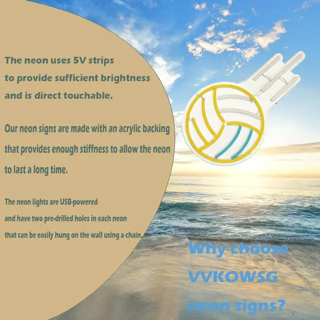 Alt view image 4 of 6 - VVKOWSG Volleyball LED Neon Sign Super Bright Acrylic Handmade Ball Led Light Neon Light Size 15.7x10.2 in Sport Neon Sign for Shop Window Store Display Beer Bar Nightclub Grand Opening Gift