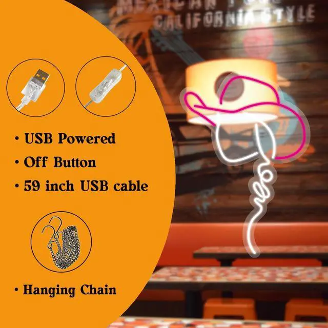 Alt view image 3 of 7 - Cowgirl Hat LED Neon Sign Super Bright Acrylic Dimmable Cowboy Neon Light for Shop Window Store Display Beer Bar Nightclub Grand Opening Gift (Pink cowgirl hat 2)