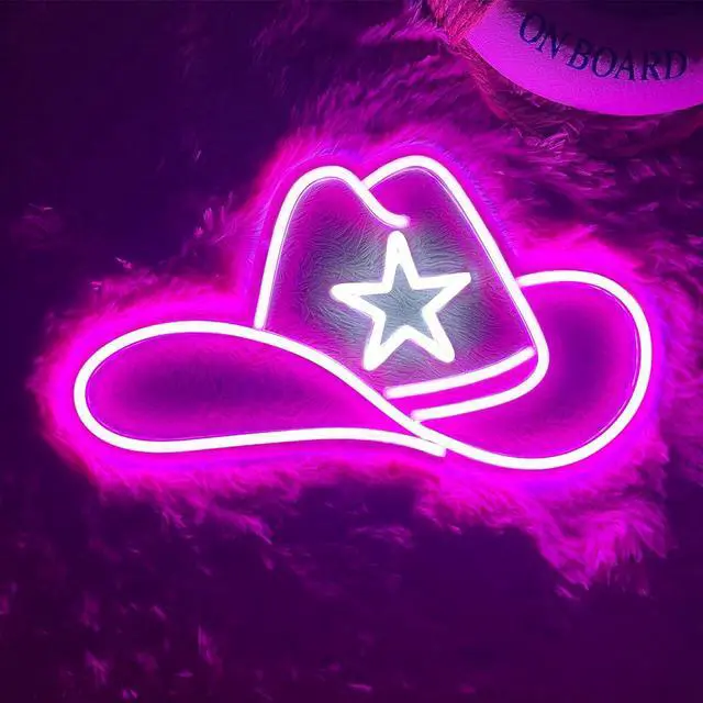 Main image of Cowgirl Hat LED Neon Sign Super Bright Acrylic Dimmable Cowboy Led Light Cowgirl Neon Light Hat Neon Sign for Shop Window Store Display Beer Bar Nightclub Grand Opening Gift (Pink hat)