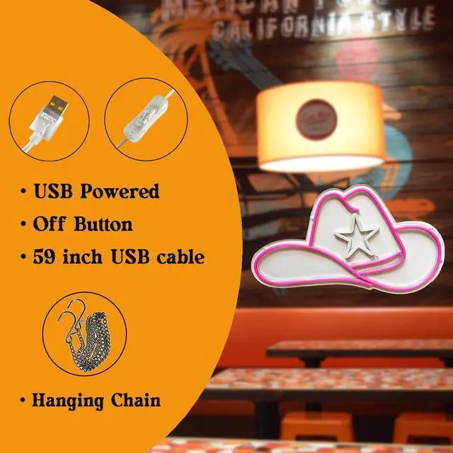 Alt view image 2 of 7 - Cowgirl Hat LED Neon Sign Super Bright Acrylic Dimmable Cowboy Led Light Cowgirl Neon Light Hat Neon Sign for Shop Window Store Display Beer Bar Nightclub Grand Opening Gift (Pink hat)