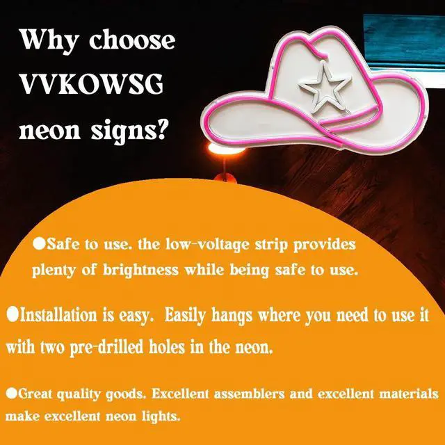 Alt view image 3 of 7 - Cowgirl Hat LED Neon Sign Super Bright Acrylic Dimmable Cowboy Led Light Cowgirl Neon Light Hat Neon Sign for Shop Window Store Display Beer Bar Nightclub Grand Opening Gift (Pink hat)