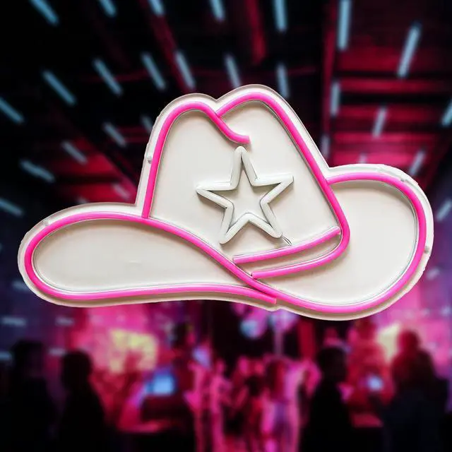 Alt view image 7 of 7 - Cowgirl Hat LED Neon Sign Super Bright Acrylic Dimmable Cowboy Led Light Cowgirl Neon Light Hat Neon Sign for Shop Window Store Display Beer Bar Nightclub Grand Opening Gift (Pink hat)