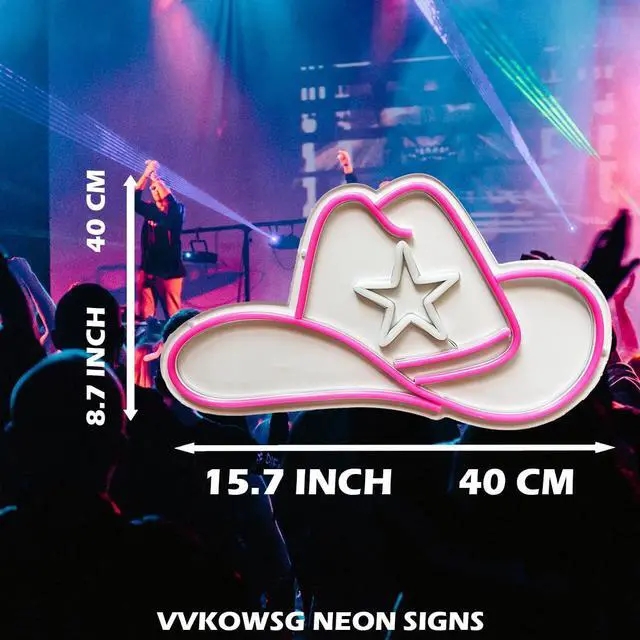 Alt view image 4 of 7 - Cowgirl Hat LED Neon Sign Super Bright Acrylic Dimmable Cowboy Led Light Cowgirl Neon Light Hat Neon Sign for Shop Window Store Display Beer Bar Nightclub Grand Opening Gift (Pink hat)