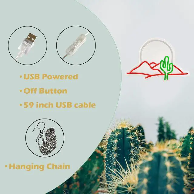Alt view image 4 of 7 - VVKOWSG 1pc Cactus Moutain LED Neon Sign For Wall And Table Decor - Light Up Signs USB Powered Wall Hanging Neon Lights For Bedroom Kids Room Bar Wedding Party Decoration