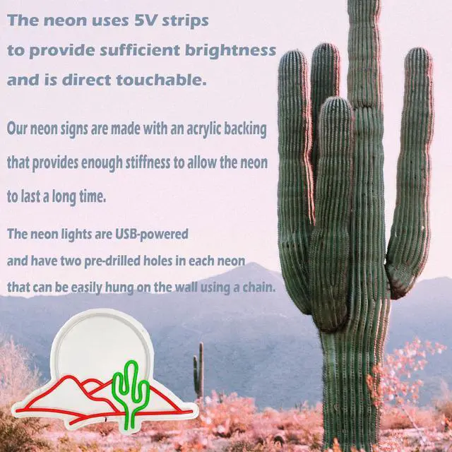 Alt view image 3 of 7 - VVKOWSG 1pc Cactus Moutain LED Neon Sign For Wall And Table Decor - Light Up Signs USB Powered Wall Hanging Neon Lights For Bedroom Kids Room Bar Wedding Party Decoration