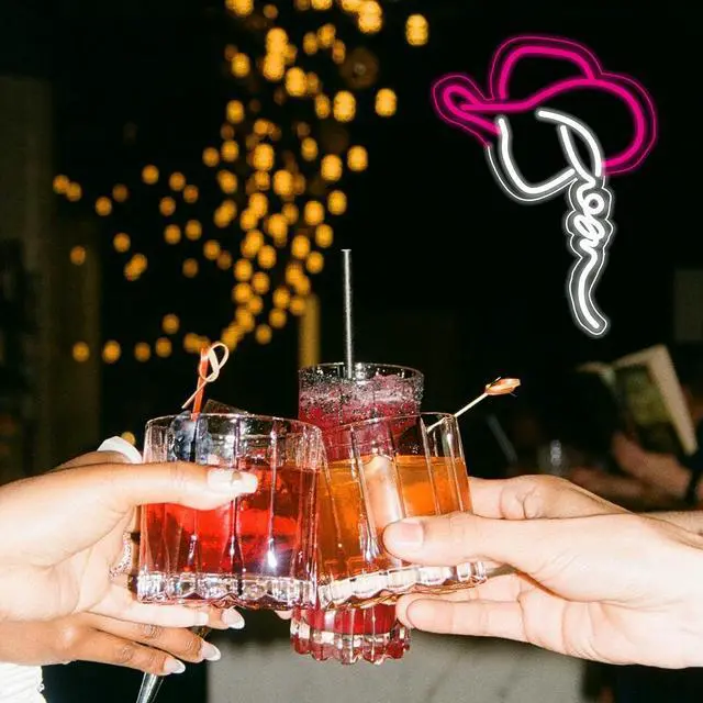 Alt view image 5 of 7 - Cowgirl Hat LED Neon Sign Super Bright Acrylic Dimmable Cowboy Neon Light for Shop Window Store Display Beer Bar Nightclub Grand Opening Gift (Pink cowgirl hat 2)