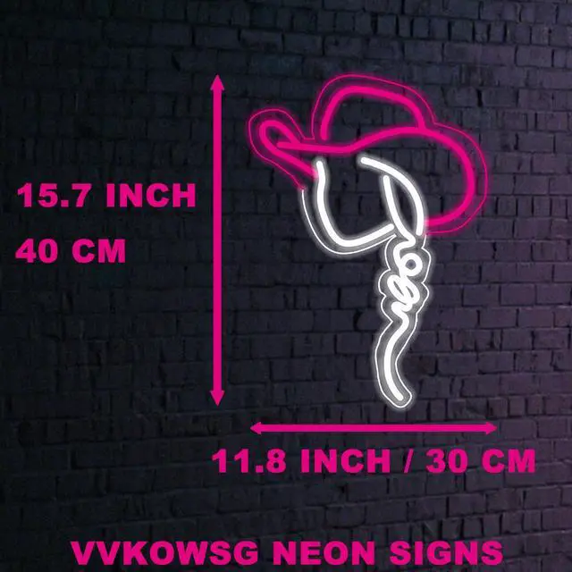 Alt view image 2 of 7 - Cowgirl Hat LED Neon Sign Super Bright Acrylic Dimmable Cowboy Neon Light for Shop Window Store Display Beer Bar Nightclub Grand Opening Gift (Pink cowgirl hat 2)