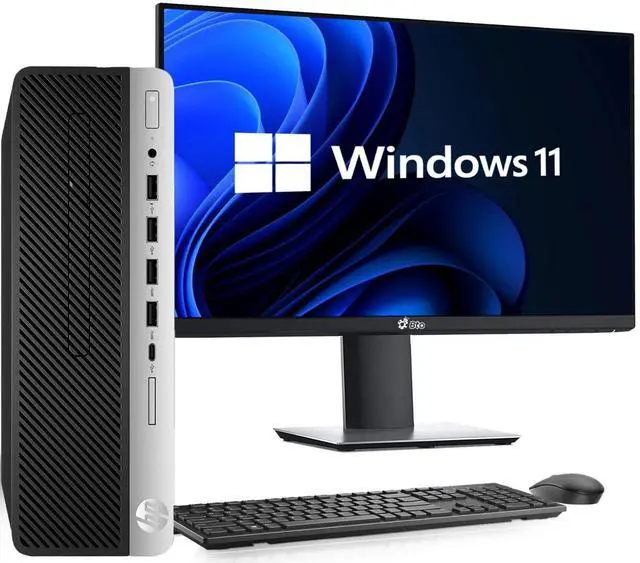 Main image of HP Prodesk G3 Desktop PC, Intel Core i5-6500 (6 Generation), 16GB DDR4 RAM, 256GB SSD, Wi-Fi, Wired Keyboard and Mouse, Intel HD Graphics 530, 24 Inch LED Monitor, Windows 11 Pro (Renewed)