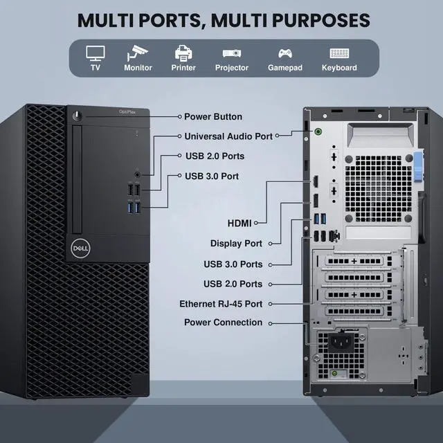 Alt view image 2 of 6 - Dell OptiPlex 3060 Desktop Tower | Intel Core i5-8500 | 16GB DDR4 RAM | 256GB SSD + 1TB HD | Windows 11 Pro | Wi-Fi | Keyboard & Mouse | Intel UHD Graphics 630 | Home & Office (Refurbished)