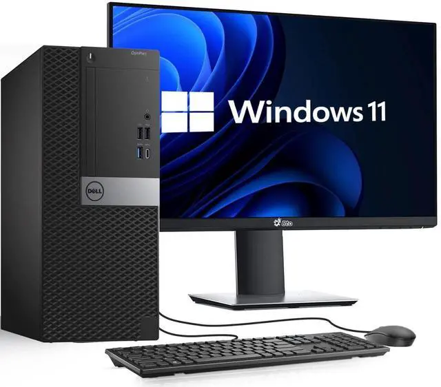 Main image of Dell OptiPlex 7050 Desktop Tower | Intel Core i5-7500 | 8GB DDR4 RAM | 256GB SSD | Windows 11 Pro | Built-in Wi-Fi | Keyboard & Mouse | Intel HD Graphics 630 | Home & Office | 24 Inch LED Monitor