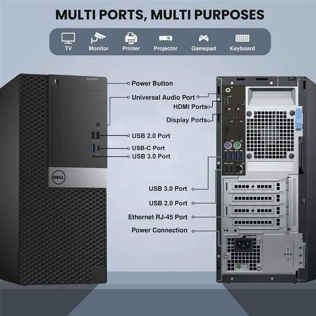 Alt view image 2 of 6 - Dell OptiPlex 7050 Desktop Tower | Intel Core i5-7500 | 16GB DDR4 RAM | 512GB SSD | Windows 11 Pro | Built-in Wi-Fi | Wireless Keyboard & Mouse | Intel HD Graphics 630 | Home and Office
