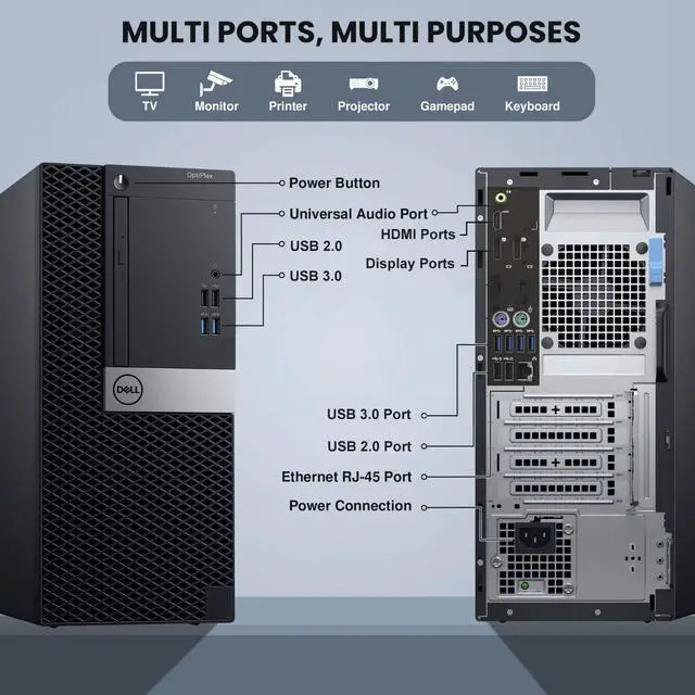 Alt view image 2 of 6 - Dell OptiPlex 7040 Desktop Tower | Intel Core i7-6700 | 32GB DDR4 RAM | 512GB SSD | Windows 11 Pro | Built-in Wi-Fi | Wireless Keyboard & Mouse | Intel HD Graphics 530 | Home and Office