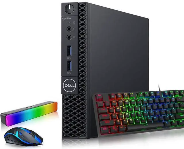 Main image of Dell 3060 Mini Desktop PC, Intel Core i3-8100T, 16GB DDR4 RAM, 256GB SSD, Wi-Fi, RGB Keyboard and Mouse, RGB Soundbar Intel UHD Graphics 630, Windows 11 Pro, Home and Office, Tiny Desktop PC (Renewed)