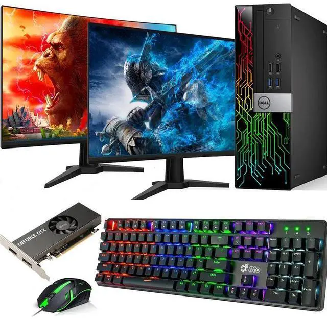 Main image of Dell RGB Gaming Desktop PC | Intel Core i5-6500 | 16GB DDR4 RAM | 256GB SSD | Windows 11 Pro | RGB Keyboard & Mouse | WiFi | NVIDIA GeForce GT 1030 | Dual 24 Inch LED Monitor | Gaming PC (Refurbished)