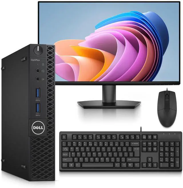 Main image of DELL 3050 Desktop Mini PC, Intel Core i5-7500T, 16GB DDR4 RAM, 128GB SSD, Wi-Fi, Keyboard and Mouse, Intel HD Graphics 630, Windows 11 Pro, 24 Inch LED Monitor, Micro PC (Renewed)