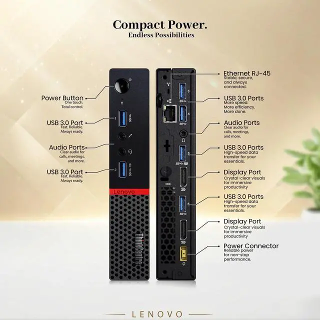 Alt view image 2 of 5 - Lenovo M700 Desktop Mini PC, Intel Core i5-6th, 8GB DDR4 RAM, 1TB SSD, Wi-Fi, Wireless Keyboard and Mouse, Windows 11 Pro, Offices and Casual Computing, Desktop PC (Renewed)