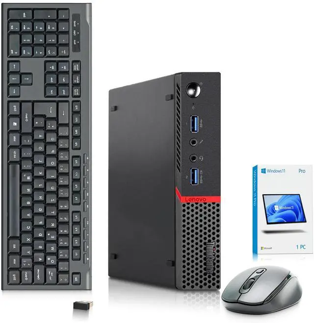 Main image of Lenovo M700q Mini Desktop Computer, Intel Core i3-6100T, 8GB DDR4 RAM, 128GB SSD, Wi-Fi, Wireless Keyboard and Mouse, Intel HD Graphics 530, Windows 11 Pro, Offices and Casual Meeting (Refurbished)