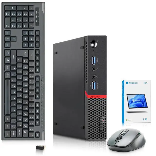 Main image of Lenovo M700q Mini Desktop Computer, Intel Core i3-6100T, 8GB DDR4 RAM, 256GB SSD, Wi-Fi, Wireless Keyboard and Mouse, Intel HD Graphics 530, Windows 11 Pro, Offices and Casual Meeting (Refurbished)