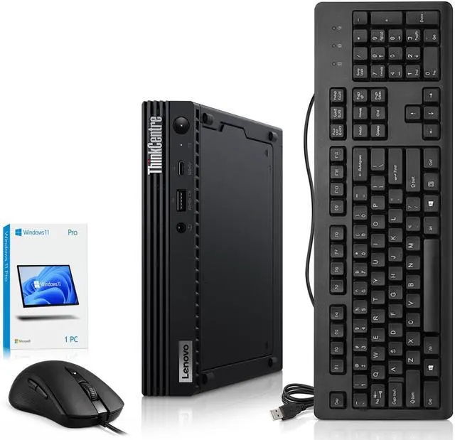 Main image of Lenovo M70q Mini Desktop PC, Intel Core i3-10th, 8GB DDR4 RAM, 128GB SSD, Built-in Wi-Fi, Wired Keyboard & Mouse, Windows 11 Pro, Offices and Casual Computing, Desktop Mini PC (Renewed)