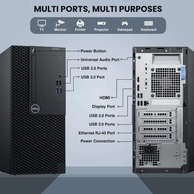 Alt view image 2 of 6 - Dell OptiPlex Business Desktop Tower PC, Intel Core i5-8500 3.00GHz, 16GB DDR4 RAM, 512GB SSD, 24 Inch LED Monitor, HDMI, Display Port, Wireless Keyboard & Mouse, Wi-Fi, Window 11 Pro