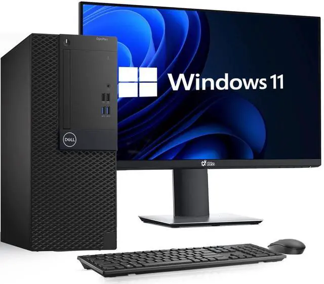 Main image of Dell OptiPlex Business Desktop Tower PC, Intel Core i5-8500 3.00GHz, 16GB DDR4 RAM, 512GB SSD, 24 Inch LED Monitor, HDMI, Display Port, Wireless Keyboard & Mouse, Wi-Fi, Window 11 Pro