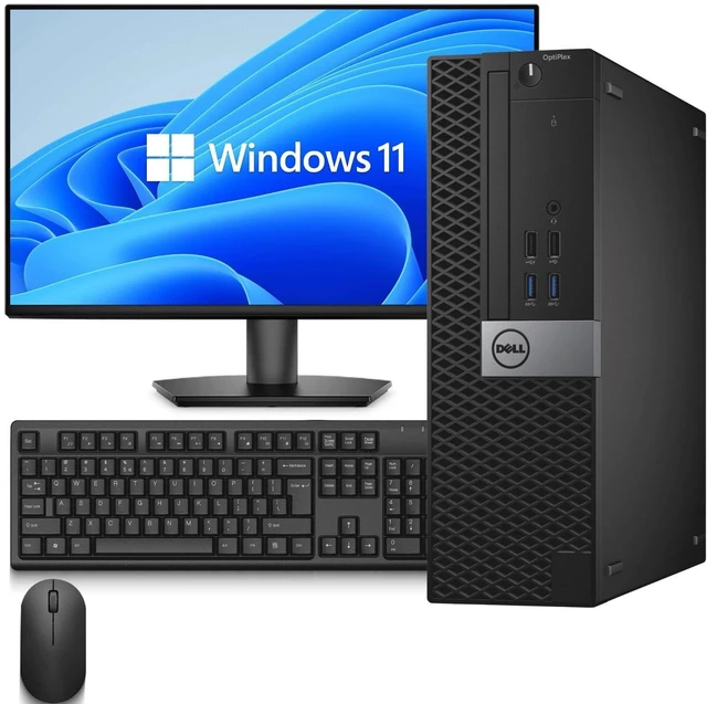 Main image of Dell Optiplex Business Desktop Computer PC, intel i7-7700 7th Gen 3.60GHz, 16GB DDR4 RAM, 128GB SSD, 24 Inch LED Monitor, HDMI, Display Port, Keyboard and Mouse, Built-in Wi-Fi, Windows 11 Pro