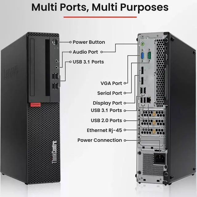 Alt view image 2 of 6 - Lenovo ThinkCenter M710 Business Desktop Computer PC, Intel Core i3-6100 3.70 GHz, 3MB Cache, 8GB DDR4 RAM, 512GB SSD, Display Ports, Built-in Wi-Fi, Wireless Keyboard and Mouse, Windows 11 (Renewed)