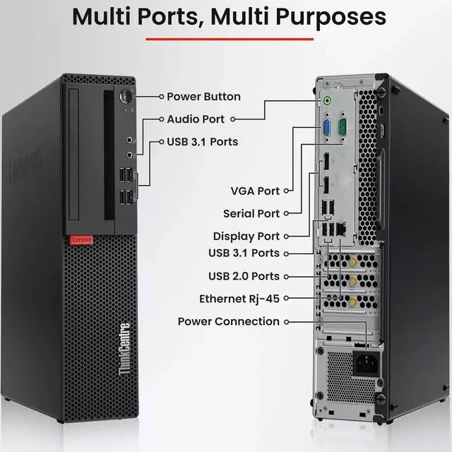 Alt view image 2 of 6 - Lenovo Think Center M710 Business Desktop Computer PC, Intel Core i3-6100 3.70 GHz, 3MB Cache, 16GB DDR4 RAM, 512GB SSD, Display Ports, Built-in Wi-Fi, Keyboard and Mouse, Windows 11 (Renewed)