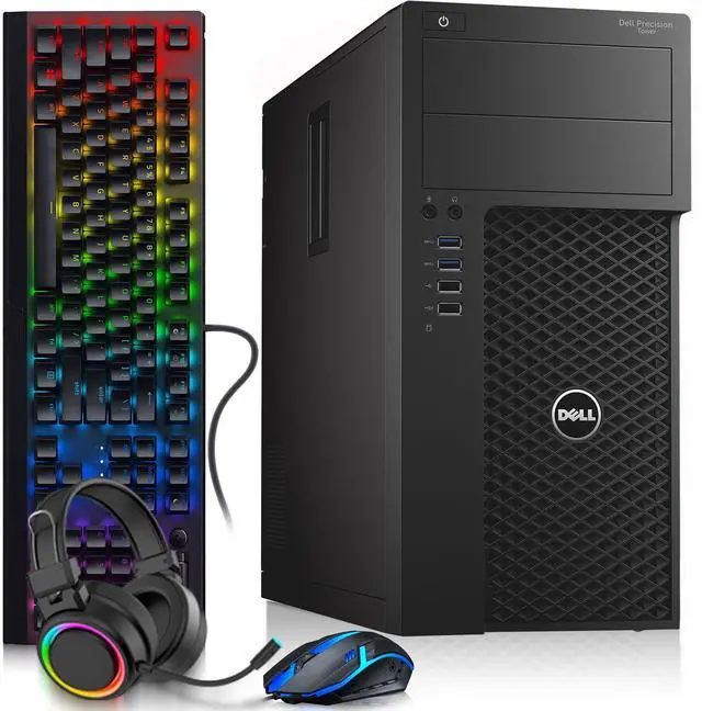Main image of Dell Precision 3620 Gaming Desktop Computer, Intel Core i7-6700, 16GB RAM, 256GB SSD, NVIDIA GT 1030, HDMI, Display Port, RGB Keyboard and Mouse, RGB Headphones, WiFi, Window 11 Pro, Tower Workstation