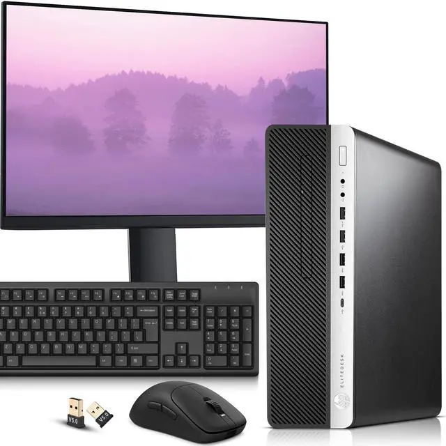 Main image of HP EliteDesk 800 G3 Personal Desktop PC, Intel Core i5-7500, 16GB DDR4 RAM, 512GB NVME SSD, 24 Inch LED Monitor, Display Port, Wireless Keyboard and Mouse, Built-in WiFi, Home and Office Computer, W11