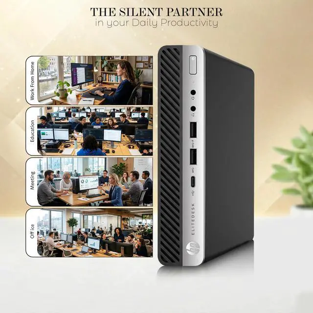 Alt view image 5 of 5 - HP Elitedesk 800 G4 Personal Desktop Tiny Computer, Intel Core i5-8500T, 9 MB Intel Smart Cache, 16GB DDR4 RAM, 512GB SSD, 24 Inch LED Monitor, Keyboard and Mouse, Built-in WiFi, Windows 11 Pro