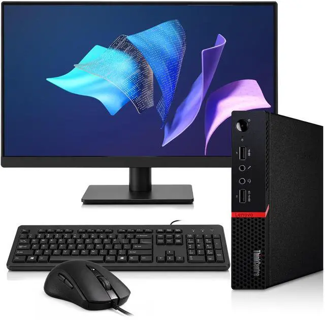 Main image of Lenovo ThinkCentre M715q Mini Personal Computer, AMD Pro A12-9800E, 16GB RAM, 256GB SSD, 24 Inch LED Monitor, Keyboard and Mouse, Wi-Fi, Windows 11 Pro, Home and Office PC, Desktop PC
