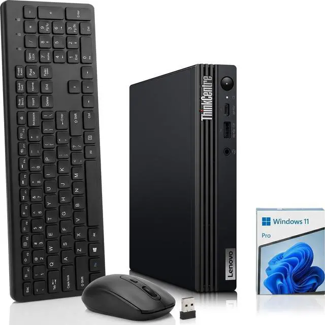 Main image of Lenovo Thinkcentre M75q Tiny Desktop Computer PC, 8GB RAM, 128GB SSD, AMD Ryzen 5 Pro 4650GE, HDMI, Display Port, Support 2-Monitor 4K, Wireless Keyboard and Mouse, Wi-Fi, Home and Office PC