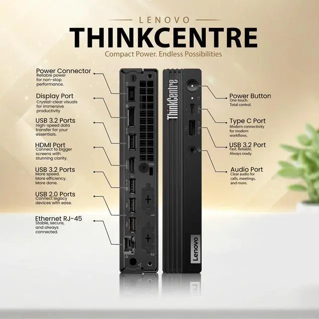 Alt view image 2 of 5 - Lenovo Thinkcentre M75q Tiny Desktop PC, 16GB RAM, 1TB SSD, AMD Ryzen 5 Pro 4650GE, HDMI, Display Port, Support 2-Monitor 4K, Wireless Keyboard and Mouse, WiFi, Home and Office PC, Desktop PC