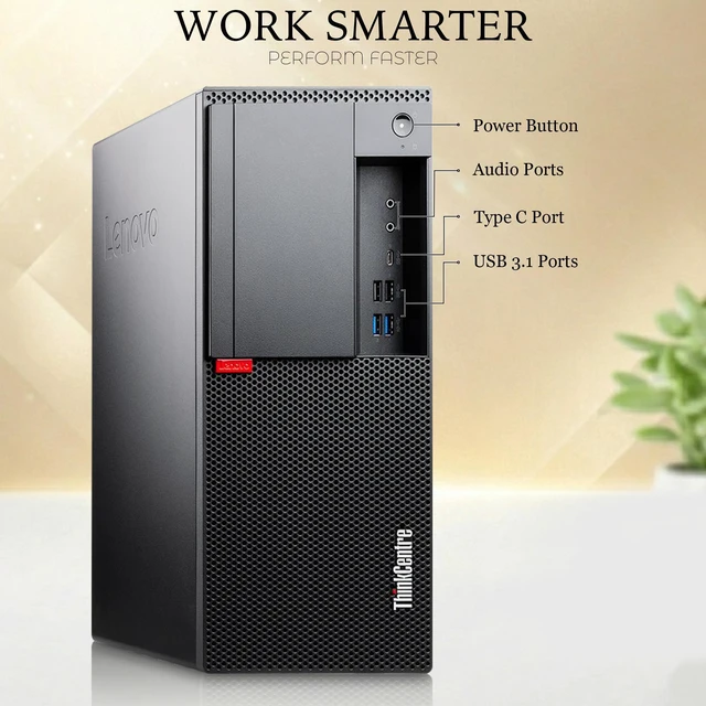 Alt view image 2 of 6 - Lenovo M720t Desktop Tower Computer PC, Intel Core i5-8500, 8GB RAM, 128GB SSD, 500GB HDD, Keyboard and Mouse, Wi-Fi Adapter, Windows 11 Professional (Renewed)