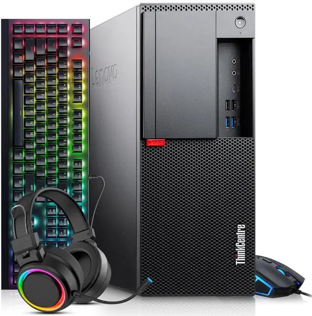 Main image of Lenovo M720t Gaming Tower Desktop PC, Intel Core i5-8500 , 16GB RAM, 256GB SSD, AMD Radeon RX-550, RGB Keyboard and Mouse, RGB Headphones, Wi-Fi, Windows 11 Pro, Gaming PC (Renewed)