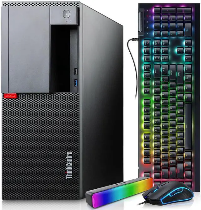 Main image of Lenovo M720t Gaming Desktop Tower PC, Intel Core i5-8500 , 16GB DDR4 RAM, 1TB SSD, AMD Radeon RX-550, RGB Keyboard and Mouse, RGB Soundbar, Wi-Fi, Windows 11 Pro, Gaming Computer (Renewed)