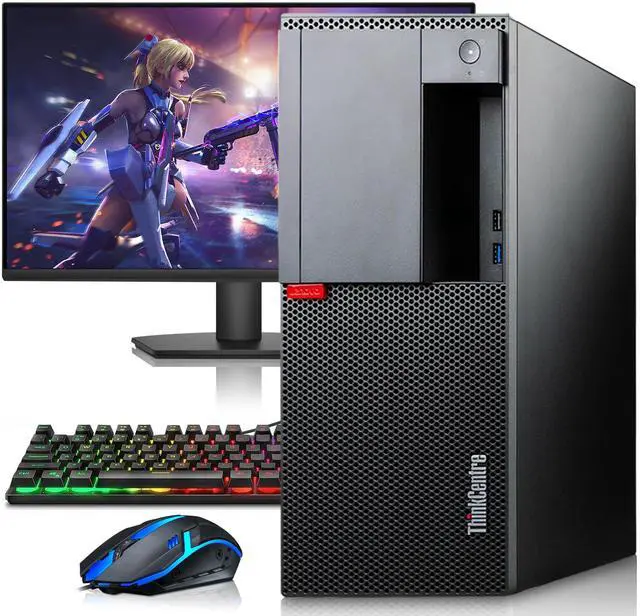 Main image of Lenovo M720t Gaming Desktop Tower PC, Intel Core i5-8500 , 16GB DDR4 RAM, 256GB SSD, NVIDIA GT 1030, 24 Inch LED Monitor, RGB Keyboard and Mouse, Wi-Fi, Windows 11 Pro, Gaming Computer (Renewed)