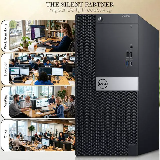 Alt view image 6 of 6 - Dell OptiPlex 7060 Tower Desktop PC, Intel Core i5-8500 (3.00 GHz), 8GB DDR4 RAM, 512GB SSD, Keyboard and Mouse, Built-in Wi-Fi, Windows 11 Professional, Home and office PC (Refurbished)