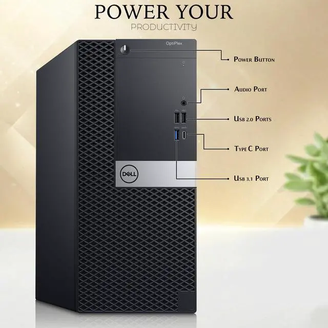 Alt view image 2 of 6 - Dell OptiPlex 7060 Tower Desktop Computer, Intel Core i5-8500 (3.00 GHz), 8GB DDR4 RAM, 1TB SSD, Wireless Keyboard and Mouse, Built-in Wi-Fi, Windows 11 Professional, Home and office PC (Refurbished)