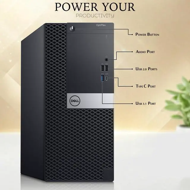 Alt view image 2 of 6 - Dell OptiPlex 7060 Desktop Computer Tower, Intel Core i5-8500 (3.00 GHz), 16GB DDR4 RAM, 512GB SSD, Keyboard and Mouse, Built-in Wi-Fi, Windows 11 Professional, Home and office PC (Refurbished)