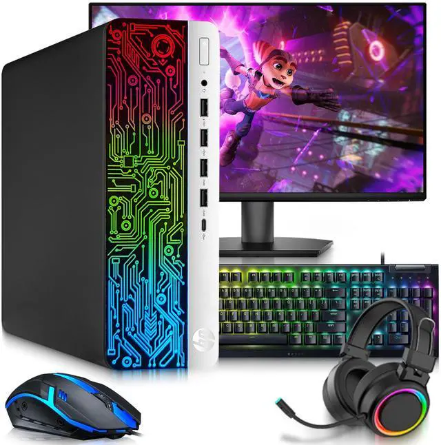 Main image of HP Prodesk 600 G3 RGB Gaming PC, Intel Core i7-6700 Quad Core up to 4.00GHz, 16GB DDR4 RAM, 256GB SSD, 24 LED Monitor, AMD Radeon RX 550 Graphics, RGB Keyboard & Mouse, RGB Headphones, Wi-Fi, Win11